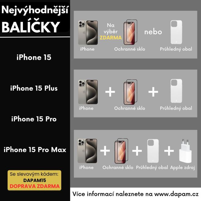 Nejvýhodnější balíčky s iPhone 15! 📱 Dopřejte si nový iPhone 15 i s příslušenstvím za bezkonkurenční ceny. Stačí si jen...